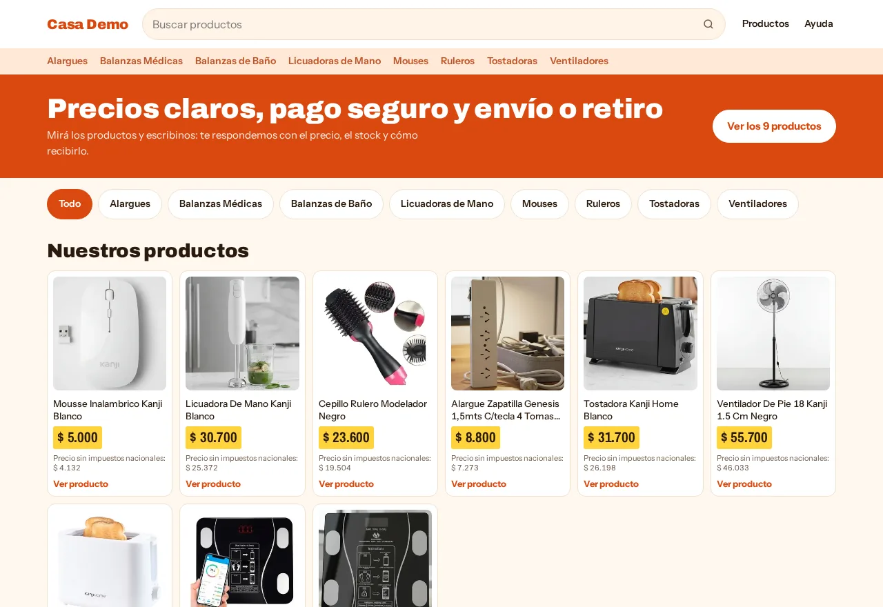Tienda de ejemplo con la plantilla Bazar