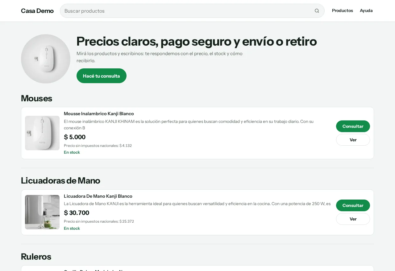 Tienda de ejemplo con la plantilla Catálogo