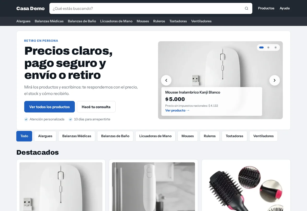 Tienda de ejemplo con la plantilla Tecno